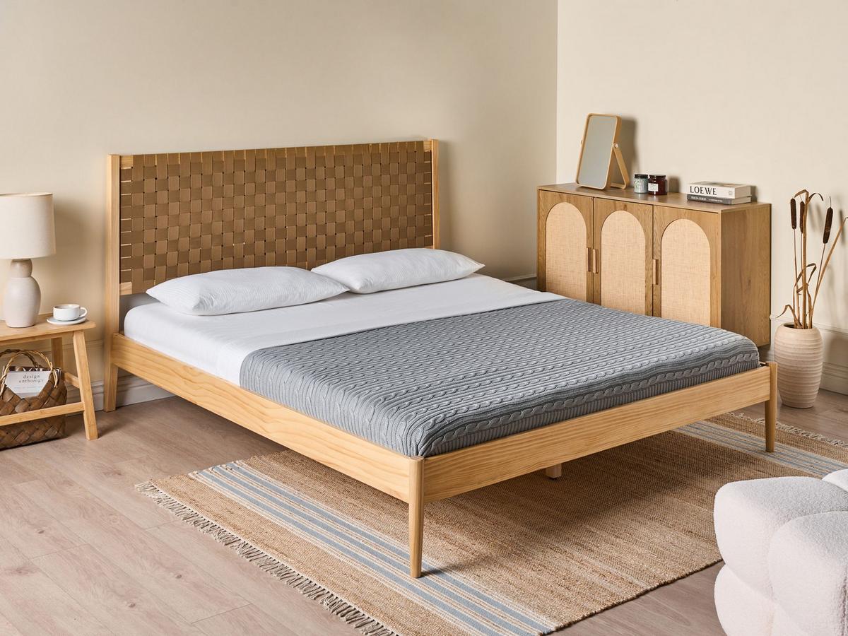 BETT mit Lattenrost 160/200 cm Hellbraun Brunemont - Hellbraun, Holz (160/200cm) - Beliani