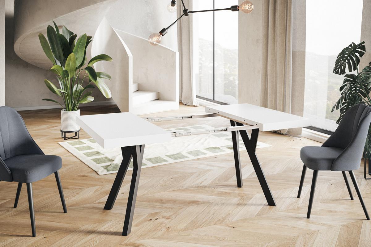 QUADRATISCHER Esstisch ausziehbar – Moderner Wohnzimmertisch und Küchentisch – Tisch mit Holzbeinen, Durchmesser 110 - 210 cm - Farbe Weiß - Schwarz/Weiß, Holzwerkstoff (110/110/77cm) - Alpi-Möbel