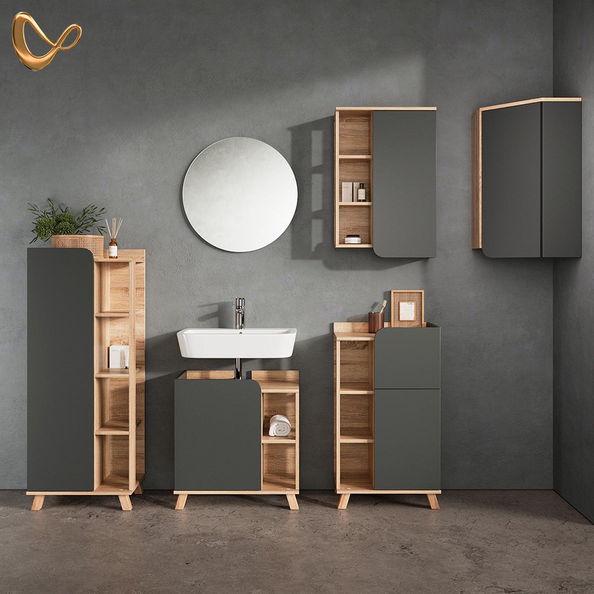 BADMÖBEL-SET Marano Anthrazit 6 Teile - Anthrazit, Holzwerkstoff (60/65/35cm) - Livinity®