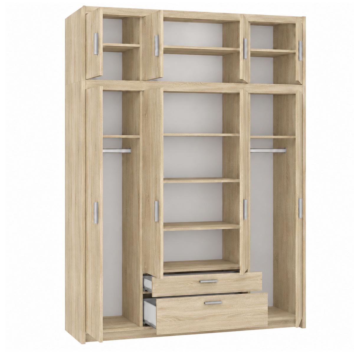 DREHTÜRENSCHRANK Elena mit 4 Türen und 2 Schubladen, mit Aufsatz Sonoma Eiche - Sonoma Eiche, Holzwerkstoff (176/245/53cm) - Beautysofa