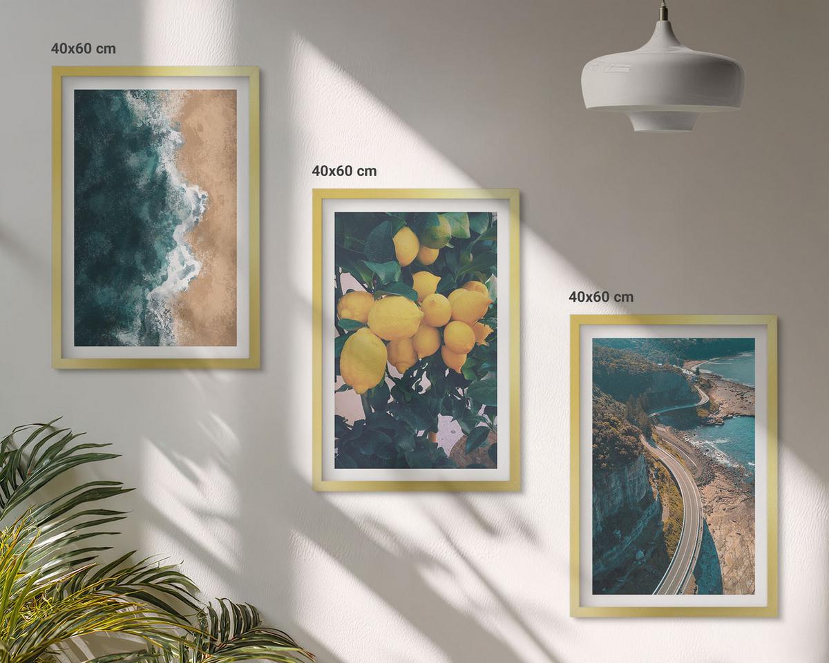 BILDER SET 3er Set - 40x60 cm Goldrahmen - Meerstrand Zitronen Berge - Goldfarben, Kunststoff (40/60cm) - TULUP