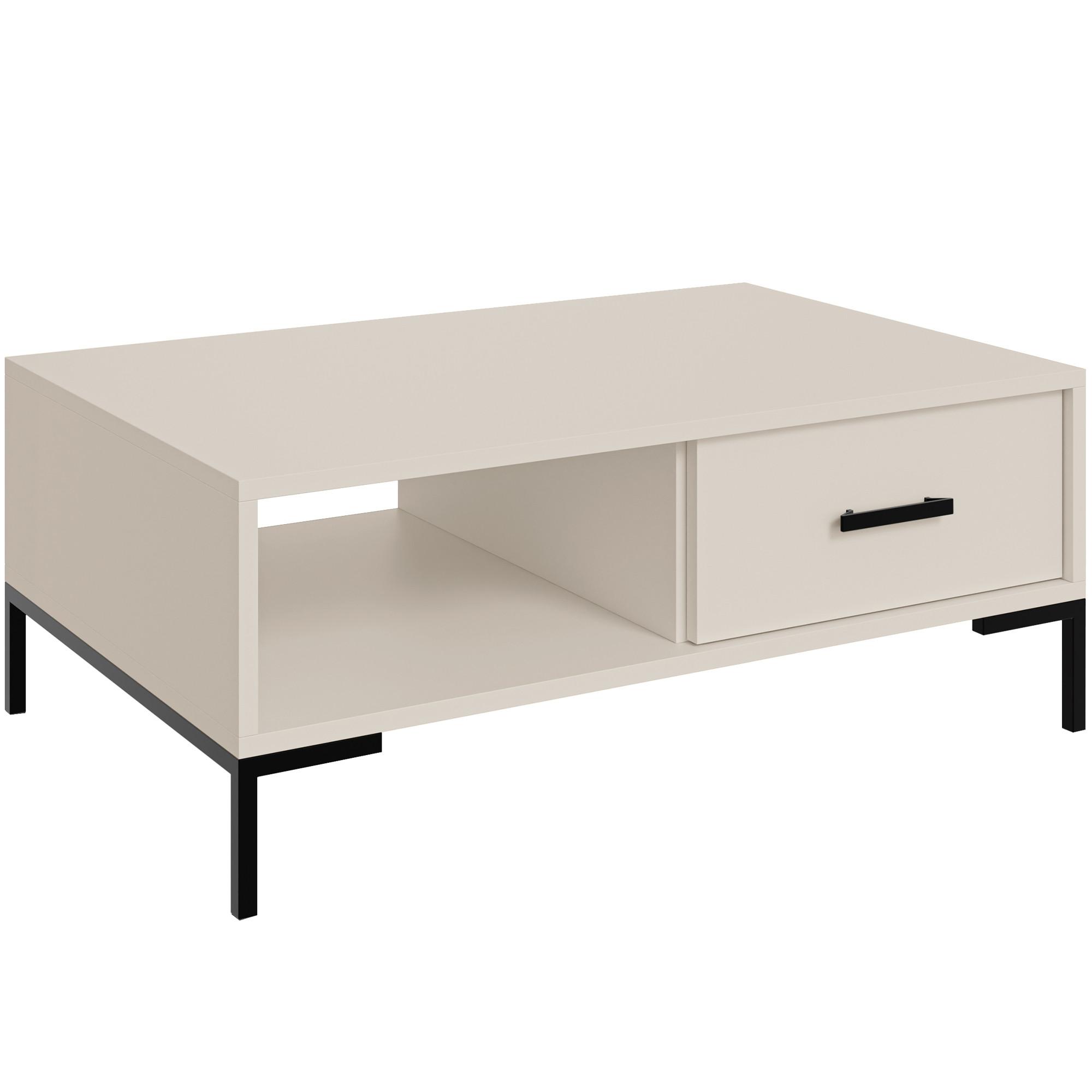 COUCHTISCH Selena mit Schublade und offenem Fach, Metallfüße, Selbstschließer, Kaschmir, 100x60 cm - Kaschmir/Schwarz, Holzwerkstoff/Metall (60/100/47cm) - Beautysofa