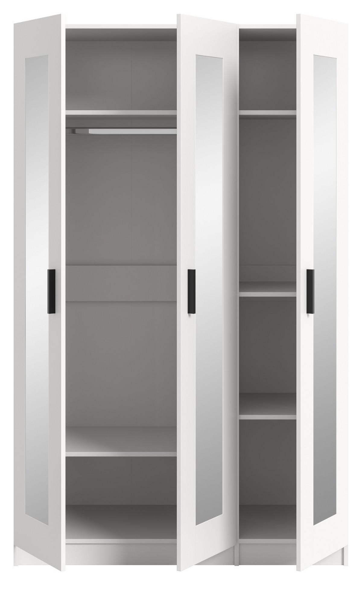 KLEIDERSCHRANK in weiß 120 x 194 cm skandinavisch, Drehtürenschrank 3-türig mit Spiegel - Schwarz/Weiß, Glas/Holzwerkstoff (120/194/56cm) - Inn.Furn
