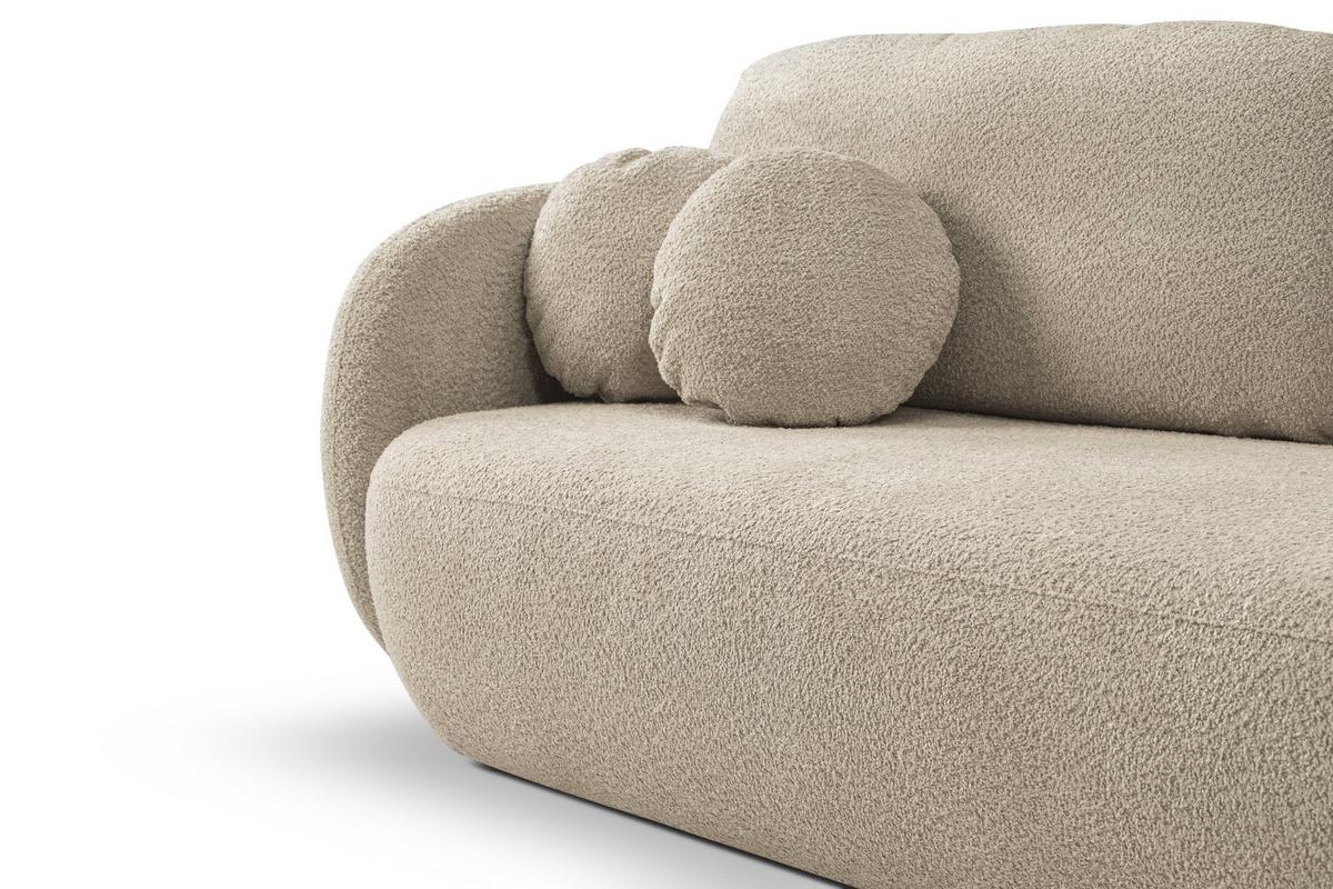 BETTSOFA AMICO Beige Bucle-Stoff mit Schlaffunktion - Beige, Holz (238/86.5/101cm) - MASSENO