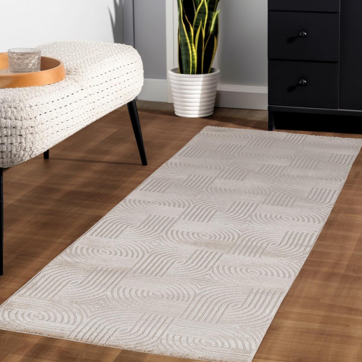 TEPPICH Kurzflor ILLER in Beige, mit 3D-Design, aus Jute, 80 x 250 cm - Beige, Textil (250/80cm) - KADIMA DESIGN