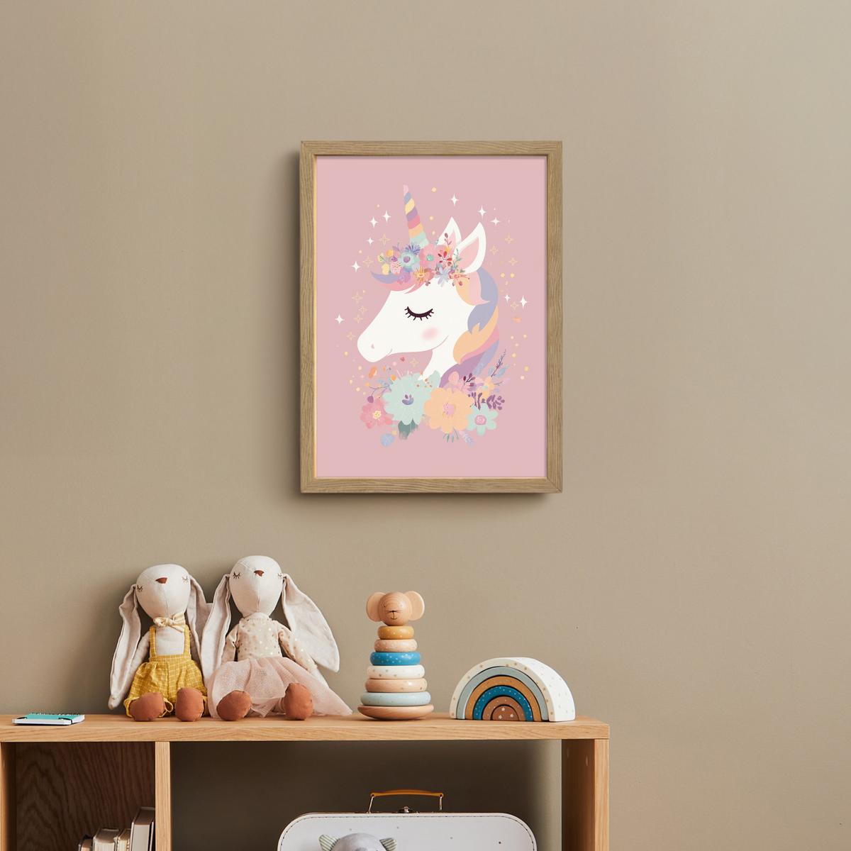 NACHTTISCHLAMPE MIT AKKU Einhorn - Rosa - Blumen 30x40 cm - Rosa, Holzwerkstoff (8/30/40cm) - OnlyWow