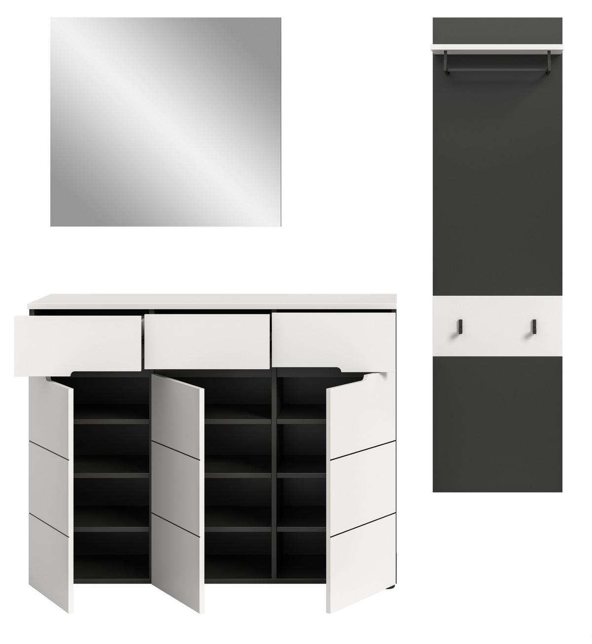 GARDEROBEN-SET 3-teilig in weiß, grau 180 cm, Kombination mit Soft-Close, Cooper - Schwarz/Weiß, Glas/Holzwerkstoff (180/190/37cm) - Inn.Furn