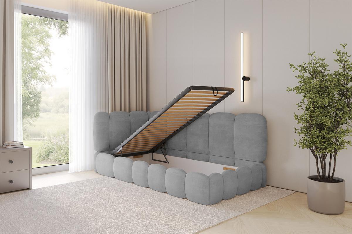EINZELLBETT Jugendbett mit Bettkasten, Rechts - AVRY 80x200 Grau - Silberfarben, Holzwerkstoff/Textil (80/200cm) - ALTDECOR