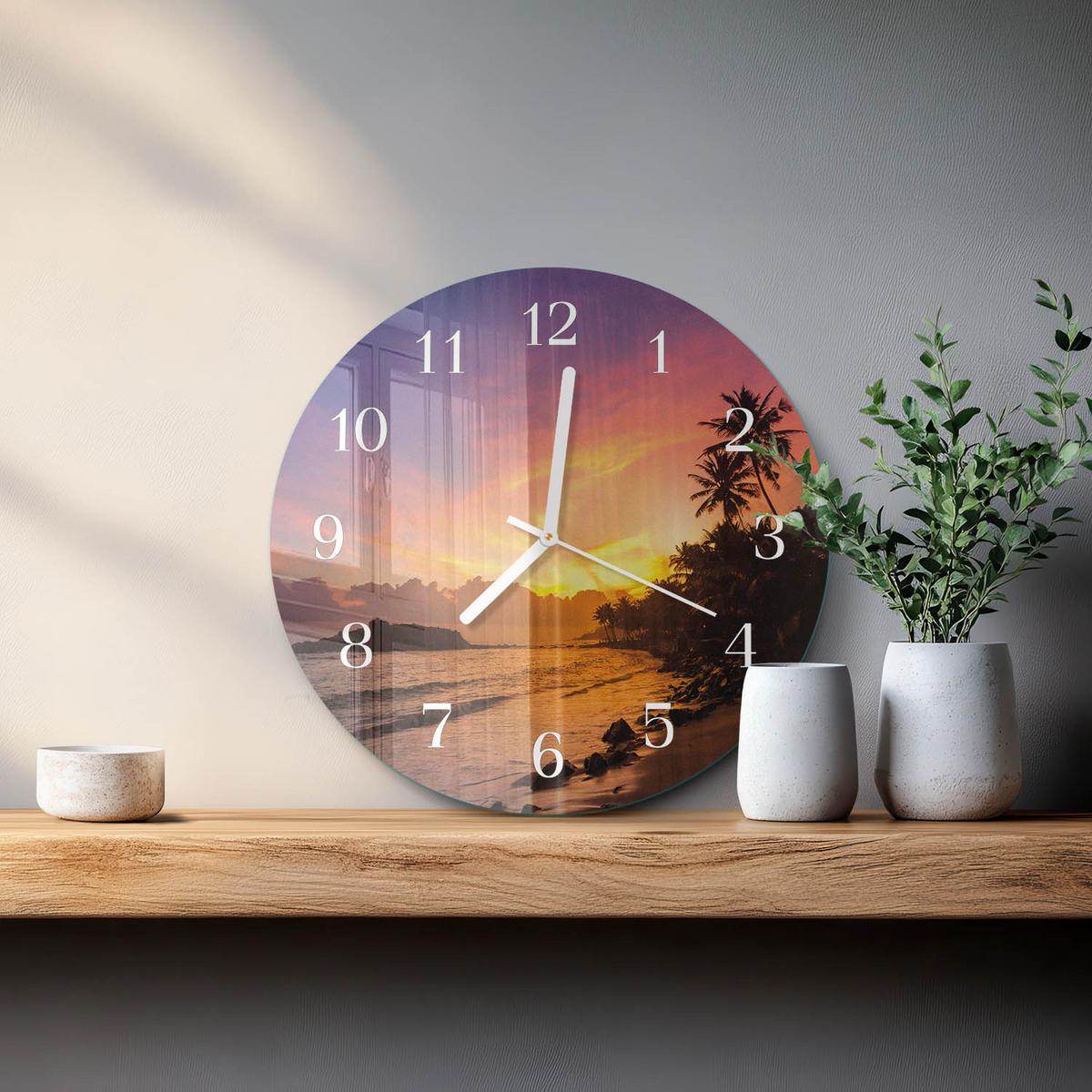 WANDUHR aus Glas Ø30 cm - Sonnenuntergang - Multicolor, Glas (30/30/0.4cm) - TULUP