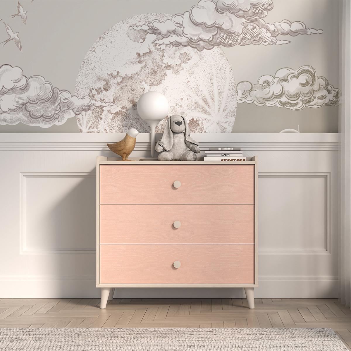 KINDERKOMMODE Alycia Beige - Korallenrosa - Holzeffekt - Pink, Holz (90/85/40cm) - Petits-meubles