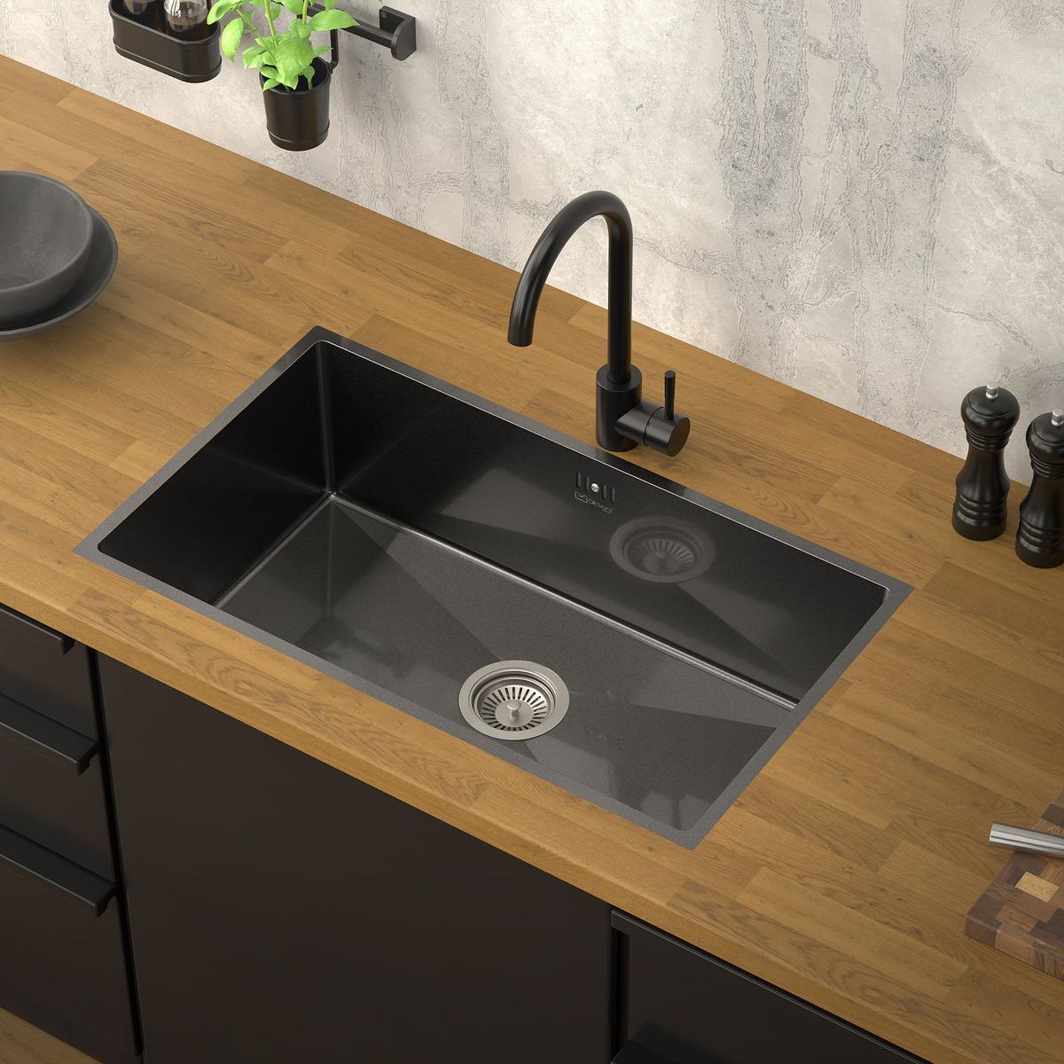 SPÜLBECKEN aus Edelstahl 70x40 cm Anthrazit mit Siphon - Anthrazit, Metall (70/20/40cm) - ML-DESIGN