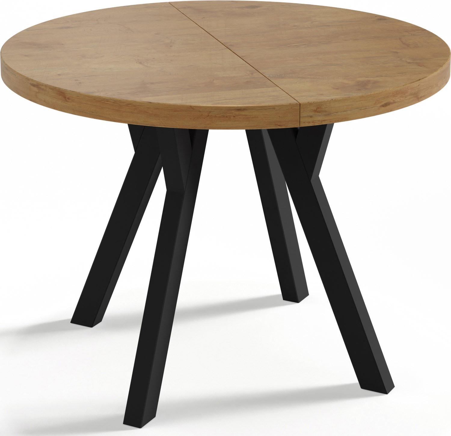 ESSTISCH Twixy runder ausziehbarer, Lancelot Eiche 100-150/100/76 cm - Eichefarben/Schwarz, Holz/Holzwerkstoff (100/150/76cm) - WFL GROUP