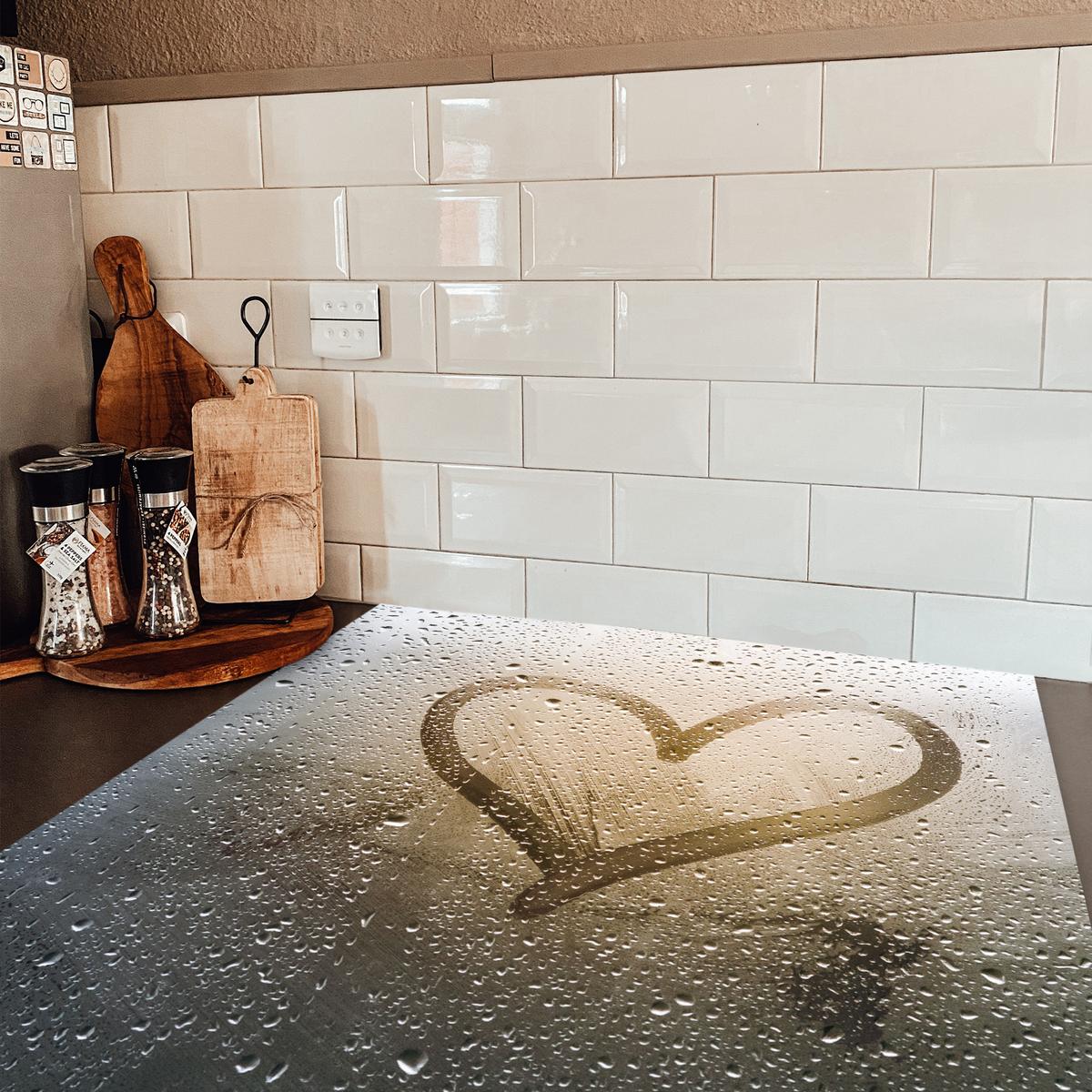 HERDABDECKPLATTE Herz - Kondenswasser - Wasser - 3D Induktionsmatte 78x78 cm - Grau, Kunststoff (78/78/0.2cm) - MuchoWow