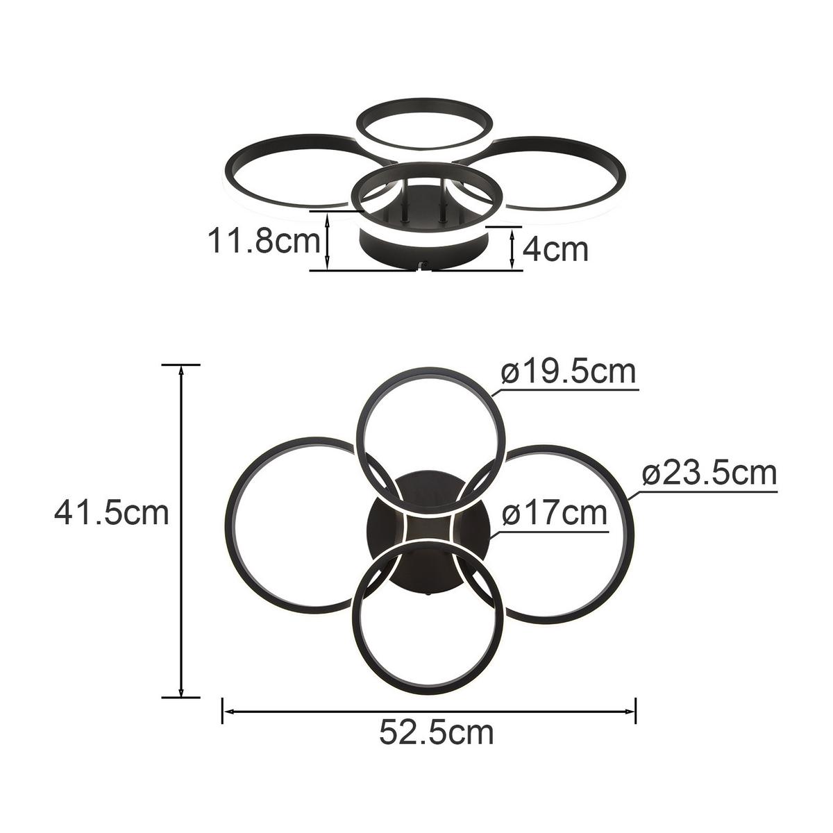 LED-DECKENLEUCHTE Xalvor 52.5/41.5/11.8 cm - Schwarz, Metall (52.5/41.5/11.8cm) - ZMH