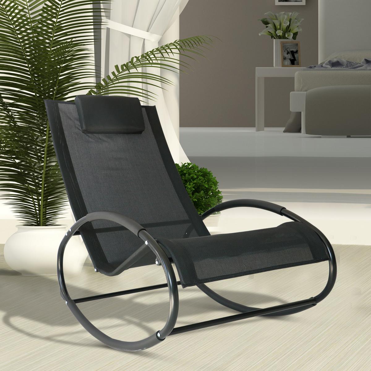 SCHAUKELLIEGE mit Kopfkissen, Texteline + Metall, 105 x 62 x 88 cm, Schwarz - Schwarz, Metall (62/88/105cm) - Outsunny