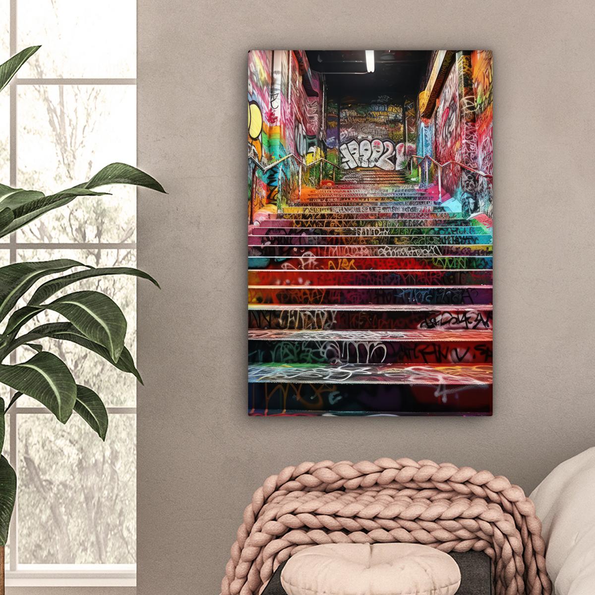 LEINWANDBILD Treppe - Graffiti - Farben - Kunst Wanddeko 40x60 cm - Multicolor, Textil (40/60cm) - MuchoWow