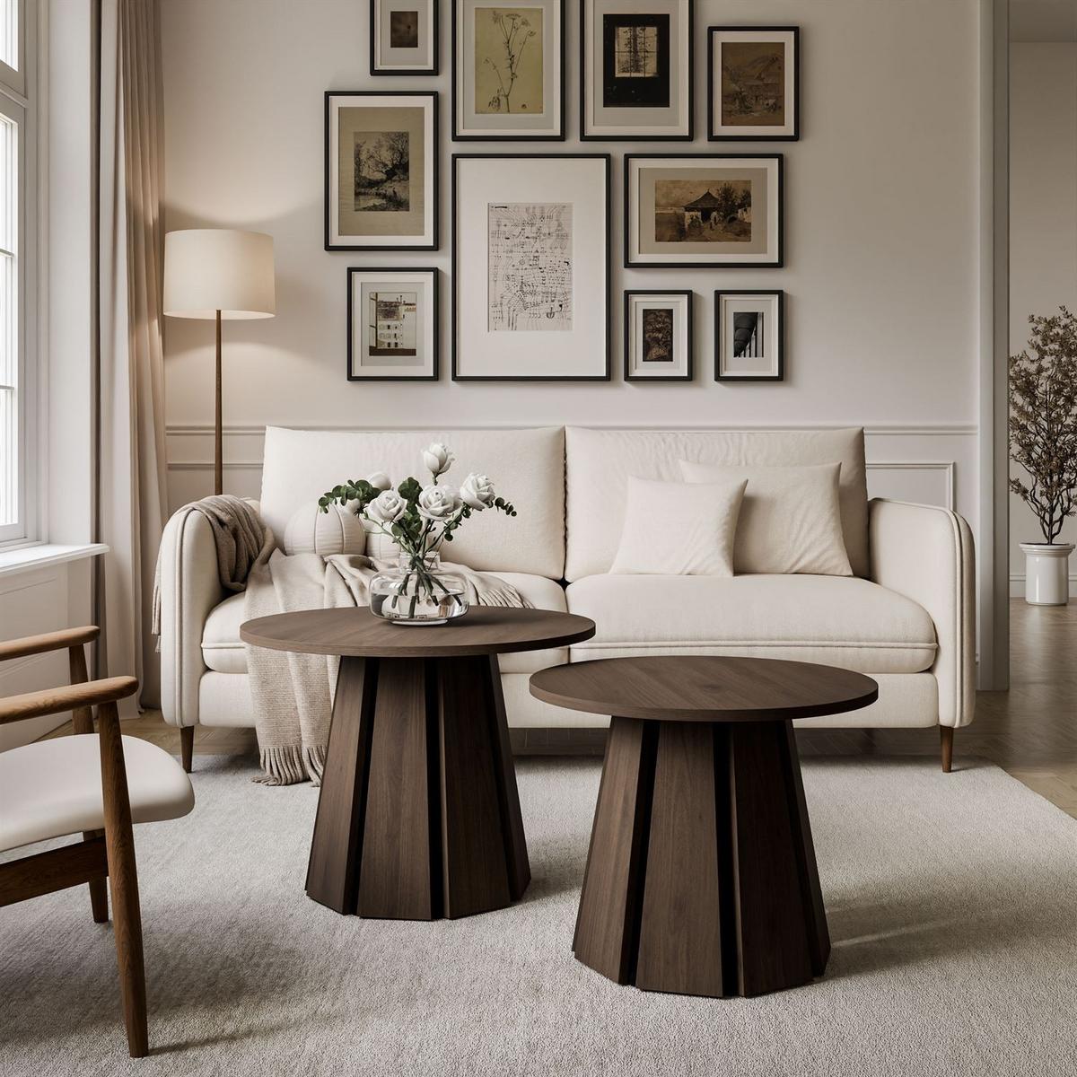 COUCHTISCHSET SILVA 2in1, Nussbaum - Nussbaumfarben, Holzwerkstoff (67/67/51cm) - Lookway