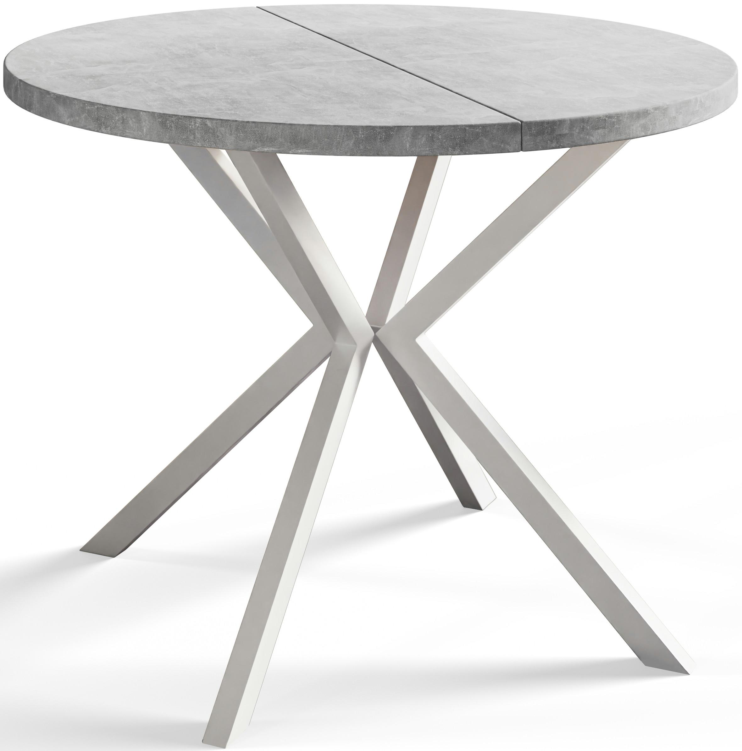 RUNDER Esszimmertisch LOFT LITEN, ausziehbarer Tisch Durchmesser: 100 cm/180 cm, Wohnzimmertisch Farbe: Hellgrau, mit Metallbeinen in Farbe Weiß - Weiß/Grau, Holzwerkstoff (100/100/76cm) - Alpi-Möbel
