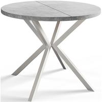 RUNDER Esszimmertisch LOFT LITEN, ausziehbarer Tisch Durchmesser: 100 cm/180 cm, Wohnzimmertisch Farbe: Hellgrau, mit Metallbeinen in Farbe Weiß - Weiß/Grau, Holzwerkstoff (100/100/76cm) - Alpi-Möbel
