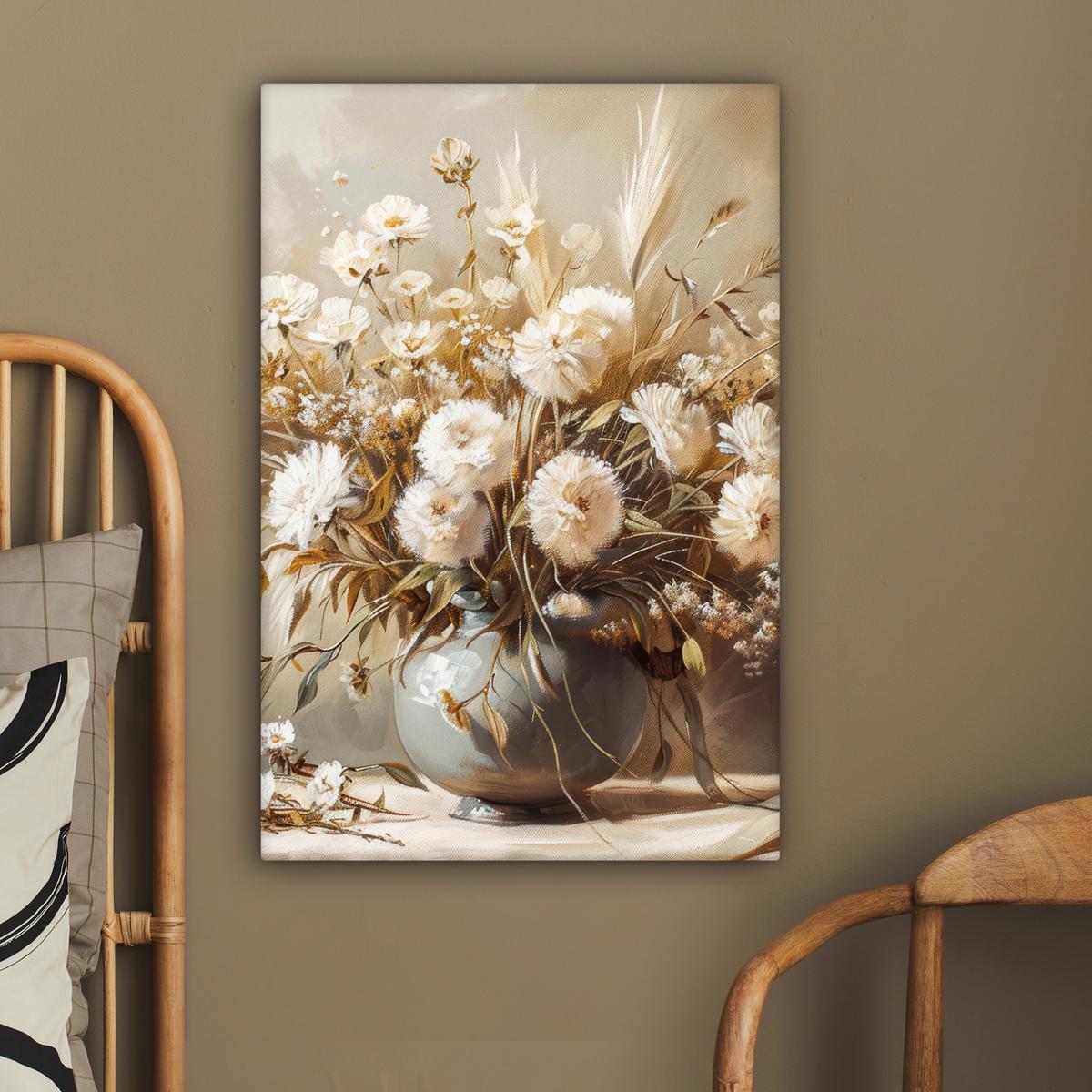 LEINWANDBILD Blumen - Vase - Stilleben - Beige Wanddeko 40x60 cm - Creme, Textil (40/60cm) - MuchoWow