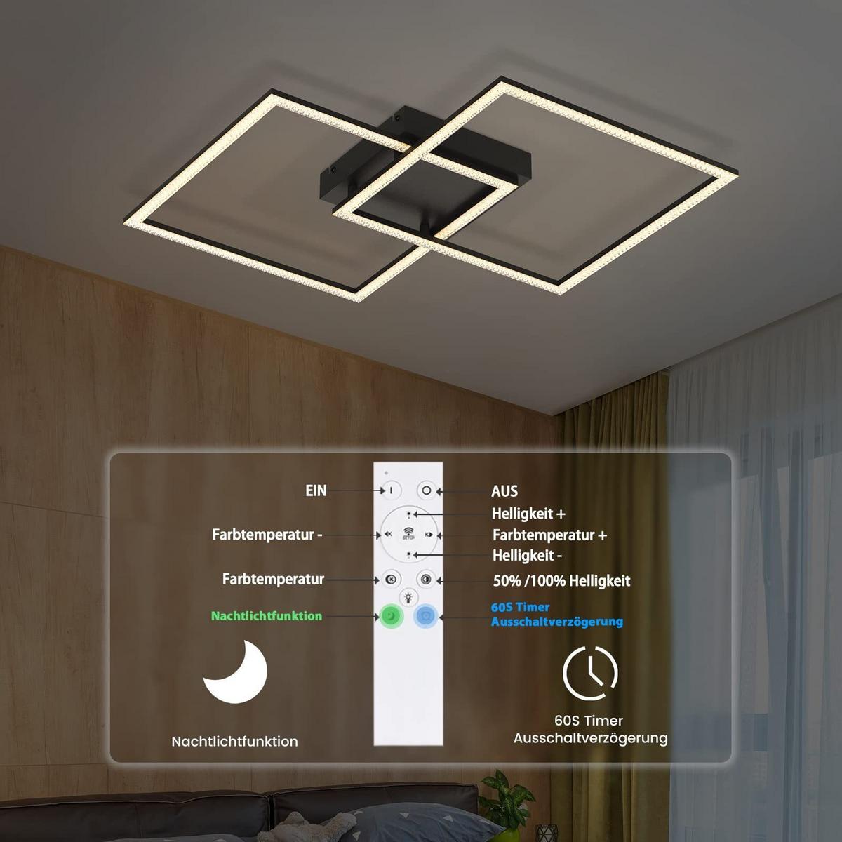 LED-DECKENLEUCHTE Rabenfluch 54.0/7.5/54.0 cm - Schwarz, Metall (54/54/7.5cm) - ZMH