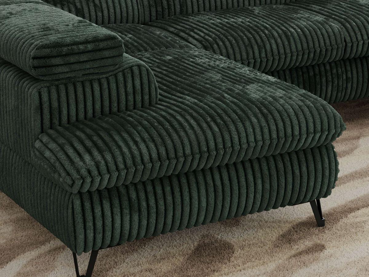WOHNLANDSCHAFT PABLO U Cord Dunkelgrün - Schwarz/Grün, Textil/Metall (346/76/208cm) - MKS