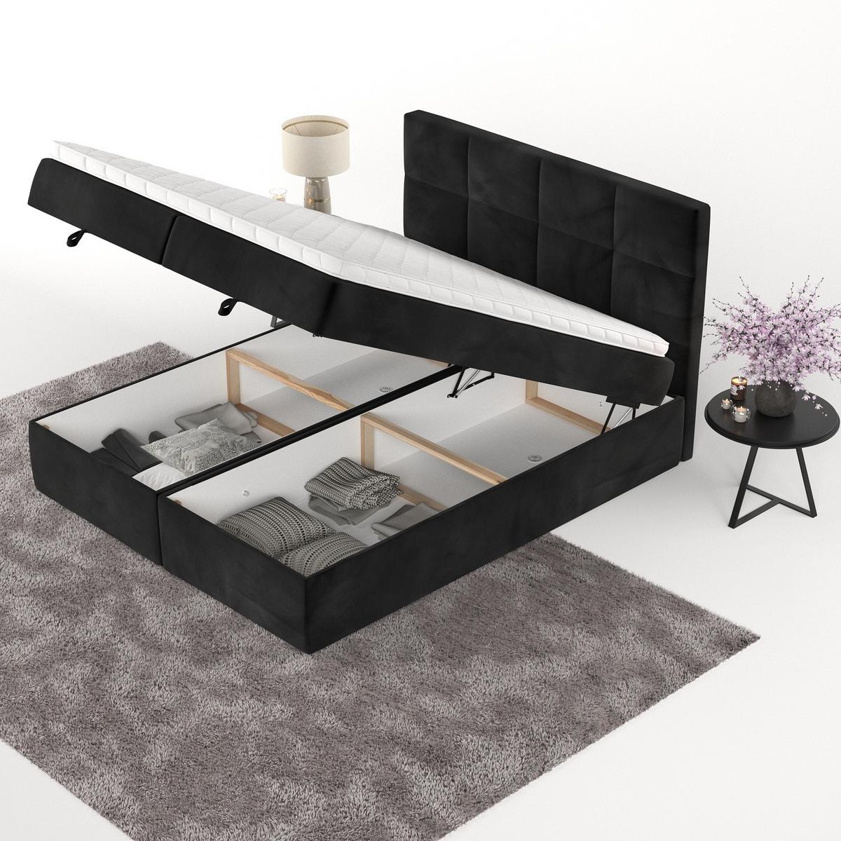 BOXBETT Velto 200/200 cm Schwarz im Kronos Stoff - Schwarz, Holz/Holzwerkstoff (200/200cm) - AltaBeds