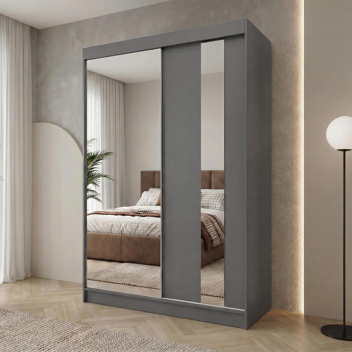 SCHWEBETÜRENSCHRANK Gaja 150/216/61 graphit mit Spiegel - Graphitfarben, Holzwerkstoff (150/216/61cm) - Beautysofa