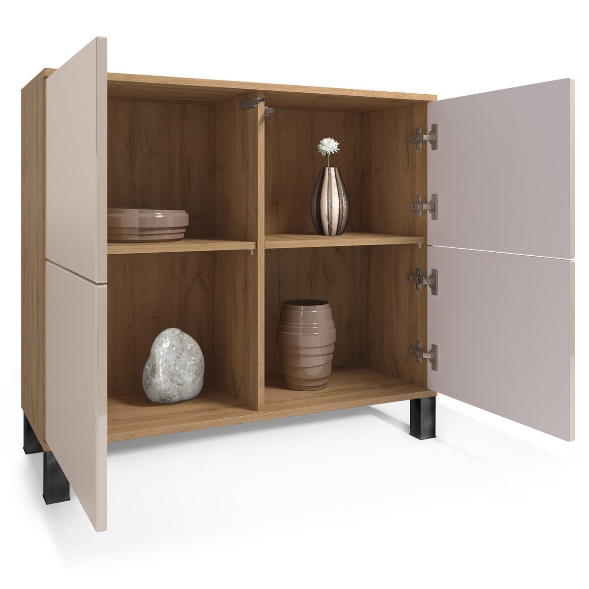 KOMMODE Rova Creme Hochglanz - Creme, Holzwerkstoff (92.5/84.5/35cm) - Vladon