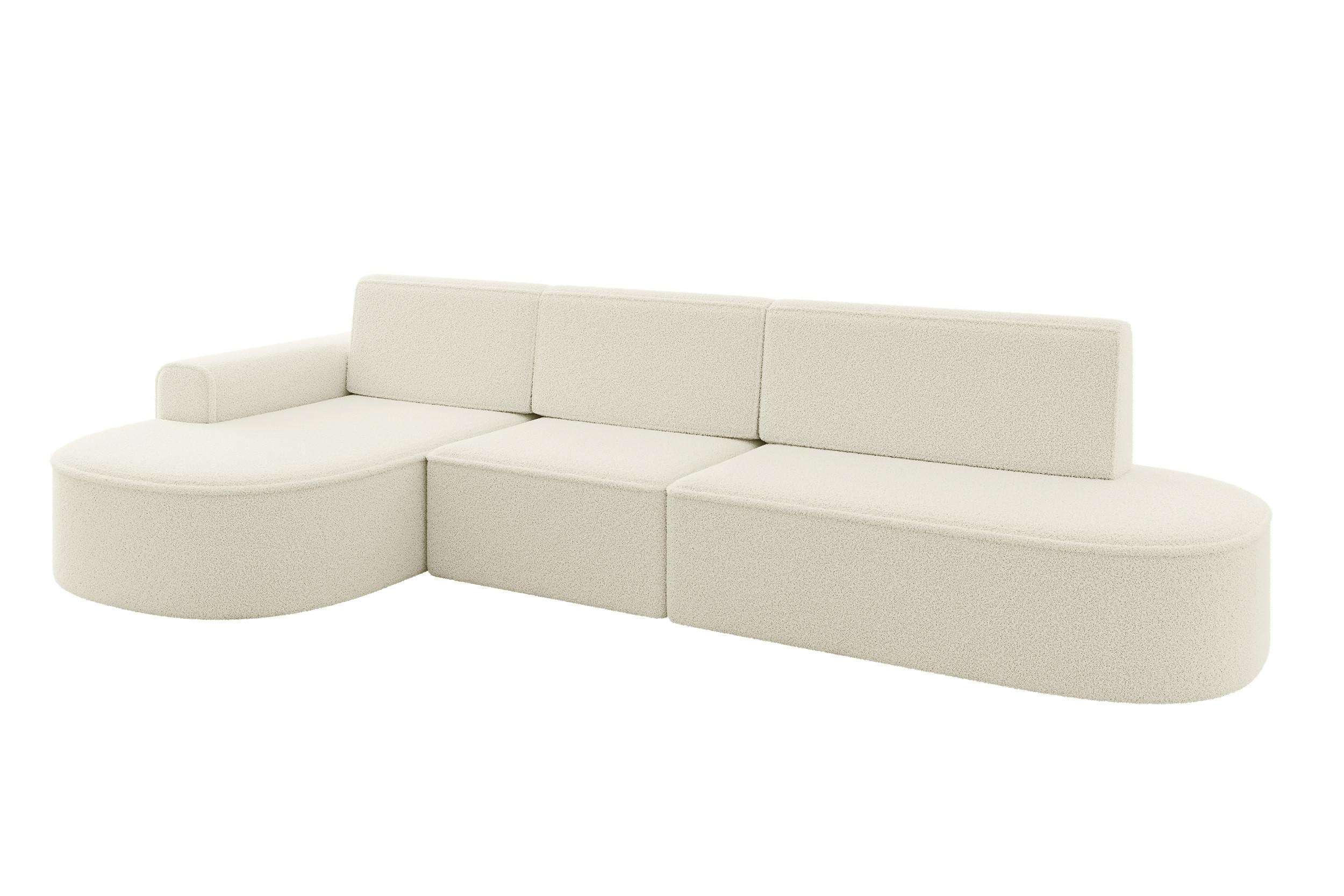 ECKSOFA mit Schlaffunktion Ottomane Links MARI L2-S 368X167X85 Beige Bouclé - Beige/Schwarz, Holzwerkstoff/Kunststoff (368/167cm) - ALTDECOR