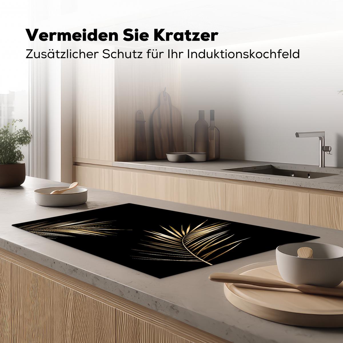 HERDABDECKPLATTE Blätter - Pflanzen - Gold - Schwarz - Luxus Ceranfeldabdeckung 85x52 cm - Goldfarben, Kunststoff (85/52/0.2cm) - MuchoWow