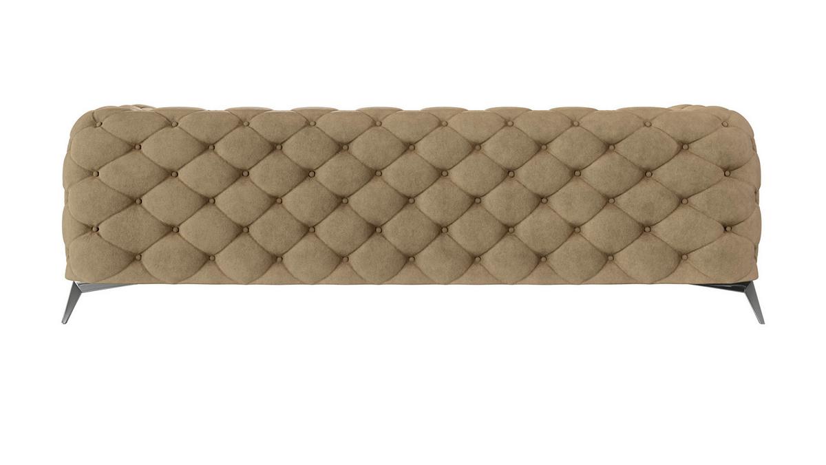 CHESTERFIELD-SOFA 3-Sitzer Laura Beige Samt - Beige/Silberfarben, Holz/Textil (243/75/100cm) - S-Style Möbel