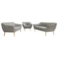 SITZGARNITUR PIRS 3+3+1 - Hellgrau Velvet - Holzbeine - Buchefarben/Hellgrau, Holzwerkstoff/Textil (180/75/74cm) - MKS