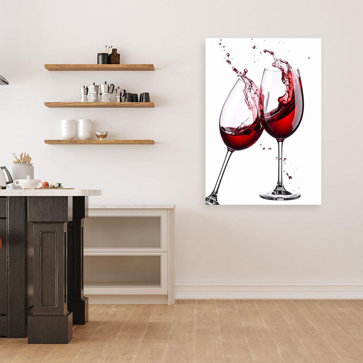 LEINWANDBILD Weingläser mit Rotwein 70x100cm - Rot, Textil (70/100cm) - Feeby