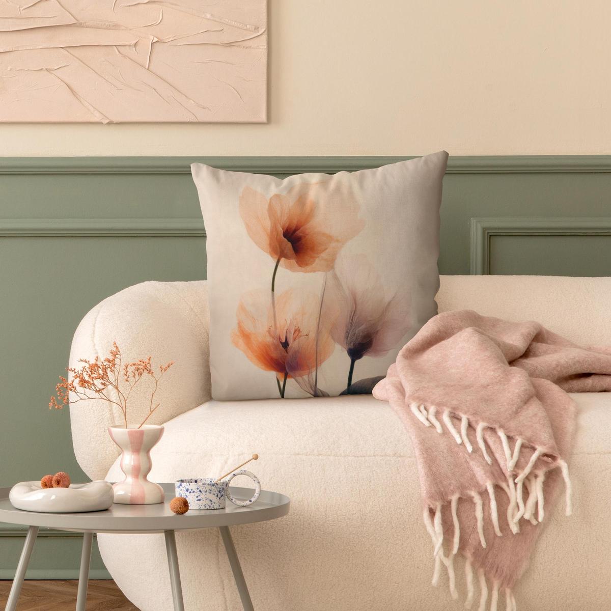DEKOKISSEN Pergamentblumen I 40/40 cm - Beige, Textil (40/40/10cm) - Bilderwelten