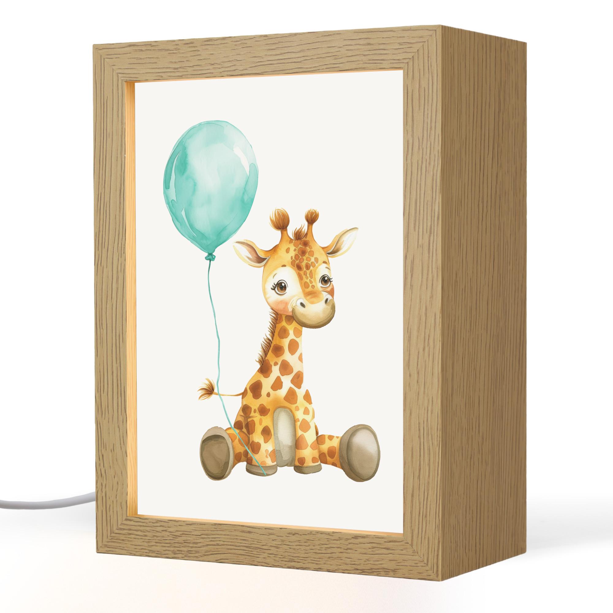 NACHTTISCHLAMPE Giraffe - Baby - Tiere - Blauer Ballon 15x20 cm - Weiß, Holzwerkstoff (8/15/20cm) - OnlyWow