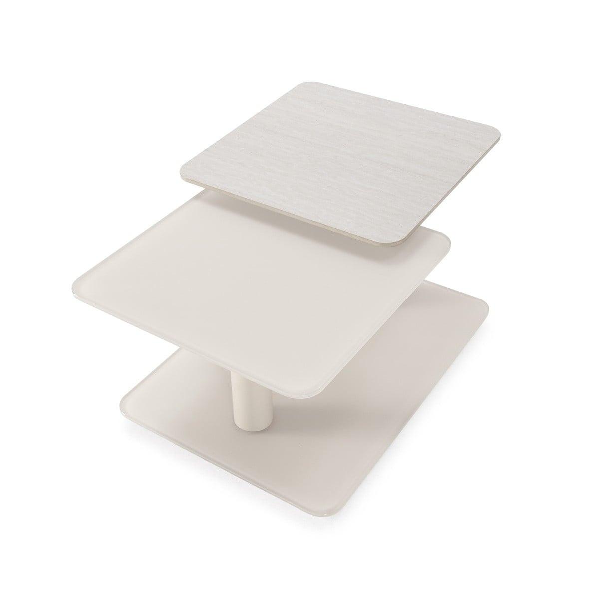 COUCHTISCH mit quadratischen Glasplatten 54/42,8/114,6 cm - Beige, Glas (66.5/54/42.8cm) - Calicosy