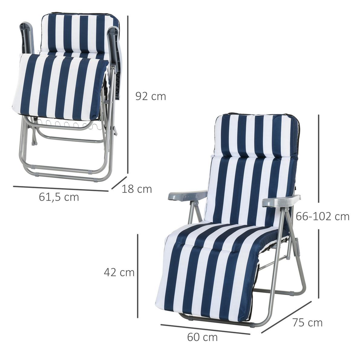 SONNENLIEGE, 5 Positionen Auflage, Stahl, Polyester, Schaumstoff, Blau - Blau, Kunststoff (75/102/60cm) - Outsunny