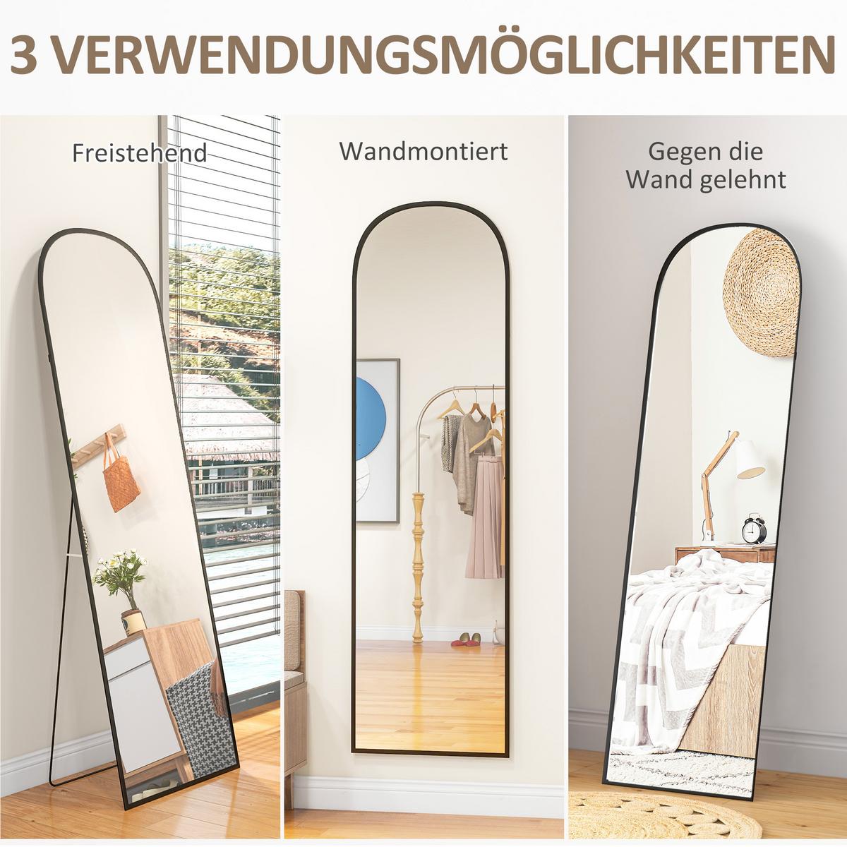 GANZKÖRPERSPIEGEL Aluminiumlegierung Hartglas Schwarz - Schwarz, Metall (50/170/1.5cm) - HOMCOM