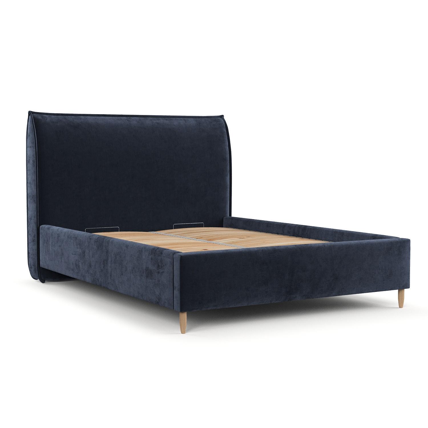 POLSTERBETT Mira 180/200 cm Marineblau im Lotta Stoff - Naturfarben/Dunkelblau, Holz/Holzwerkstoff (180/200cm) - AltaBeds