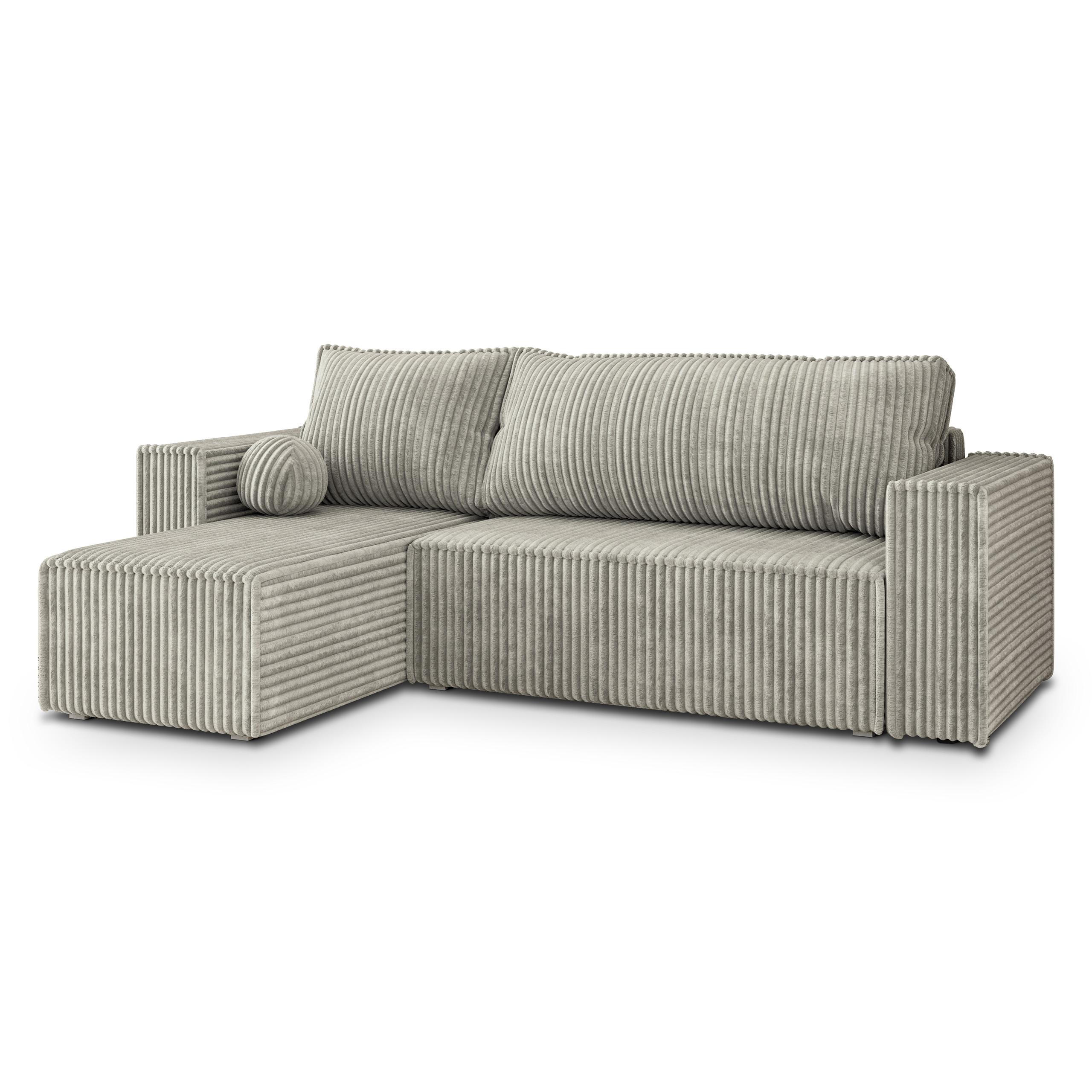 ECKSOFA RAVELO T Hellgrau Kordstoff mit Schlaffunktion - Hellgrau/Grau, Holz/Kunststoff (240/140cm) - MASSENO