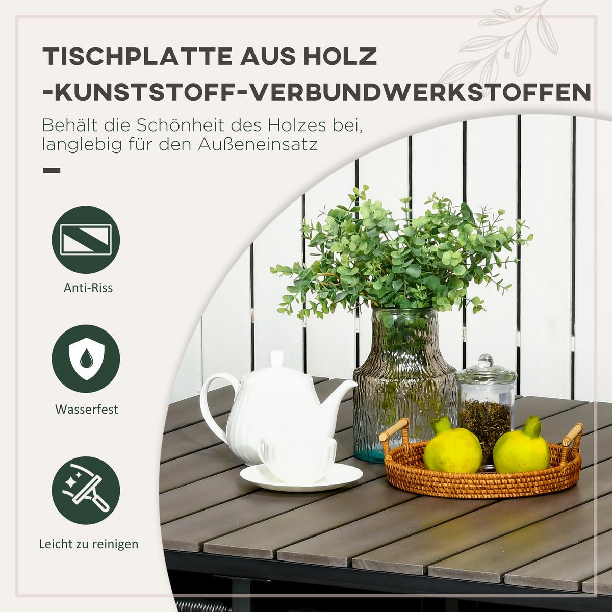 ESSTISCH mit 4 Stühlen, 5-tlg. Polyrattan Gartenmöbel Set, Gartensitzgruppe, Grau - Grau, Kunststoff - Outsunny