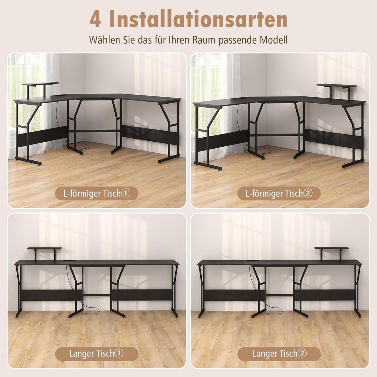 SCHREIBTISCH 91cm Schwarz - Schwarz, Holz (148/148/91cm) - COSTWAY