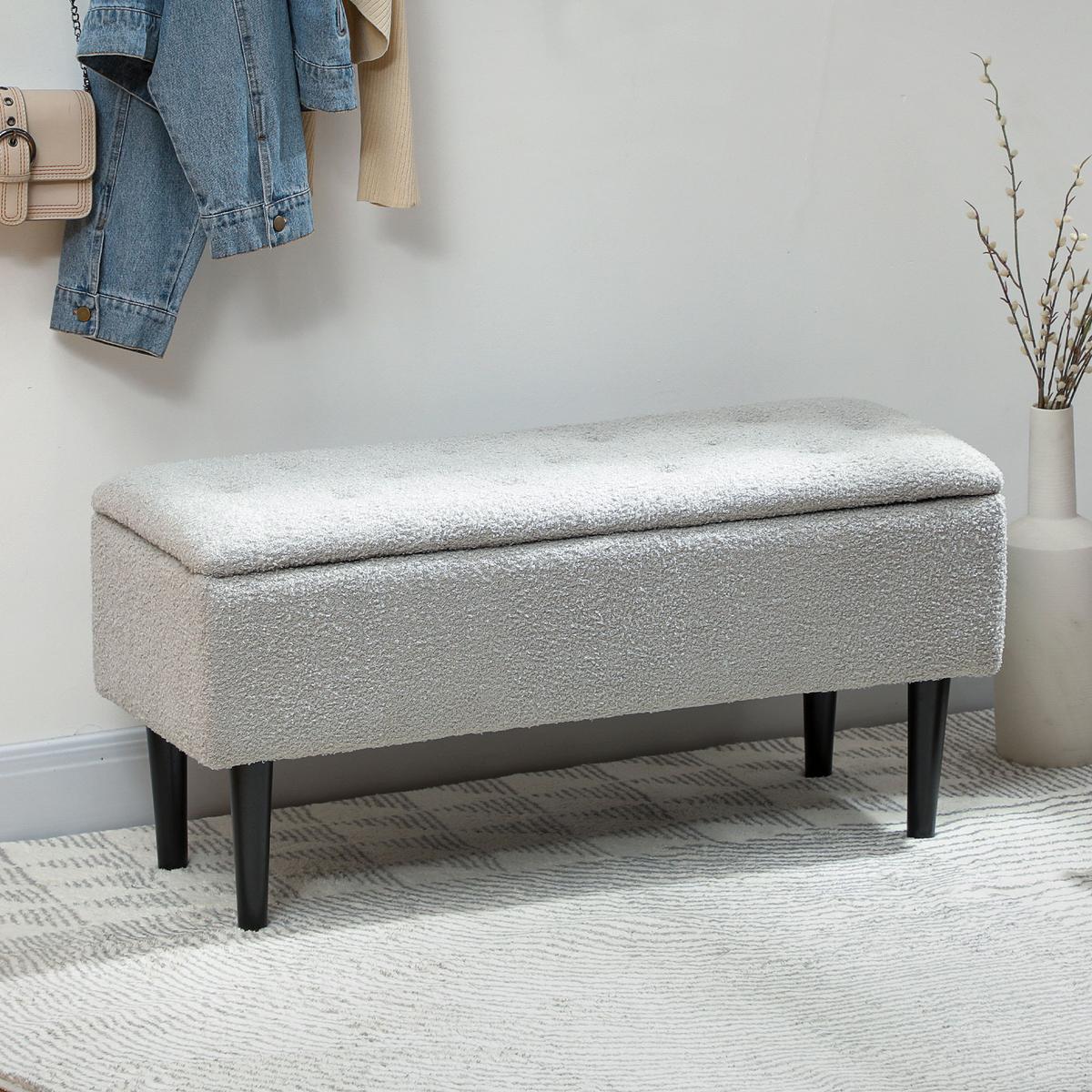 TRUHENBANK Samt, Grau - Grau, Kunststoff (38/45/95cm) - HOMCOM