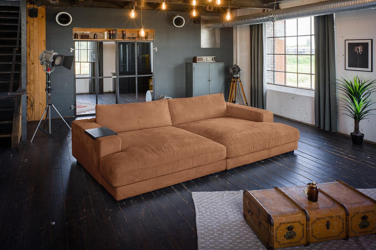 BIG SOFA MIT TABLETT MADELINE Braun Cord - Schwarz/Braun, Kunststoff/Textil (290/85/170cm) - KAWOLA