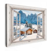 LEINWANDBILD Winterlandschaft - Hütte - Berge - Ausblicke - Aussicht - Natur Wandbild 40x30 cm - Weiß Hochglanz, Textil (40/30cm) - MuchoWow
