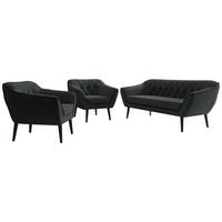 SITZGARNITUR PIRS 3+1+1 - Dunkelgrau Strukture - Schwarze Beine - Dunkelgrau/Graphitfarben, Holzwerkstoff/Textil (180/75/74cm) - MKS
