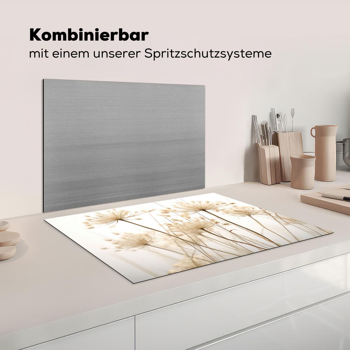 HERDABDECKPLATTE Blumen - Weiß - Sonnenlicht Herdabdeckung Induktionsfeld 75x52 cm - Ecru, Kunststoff (75/52/0.2cm) - MuchoWow