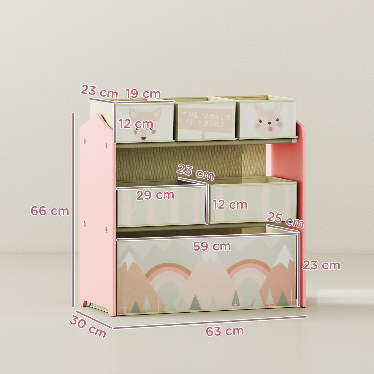 KINDERREGAL MDF Vliesstoff Rosa - Rosa, Holzwerkstoff (30/66/63cm) - ZONEKIZ