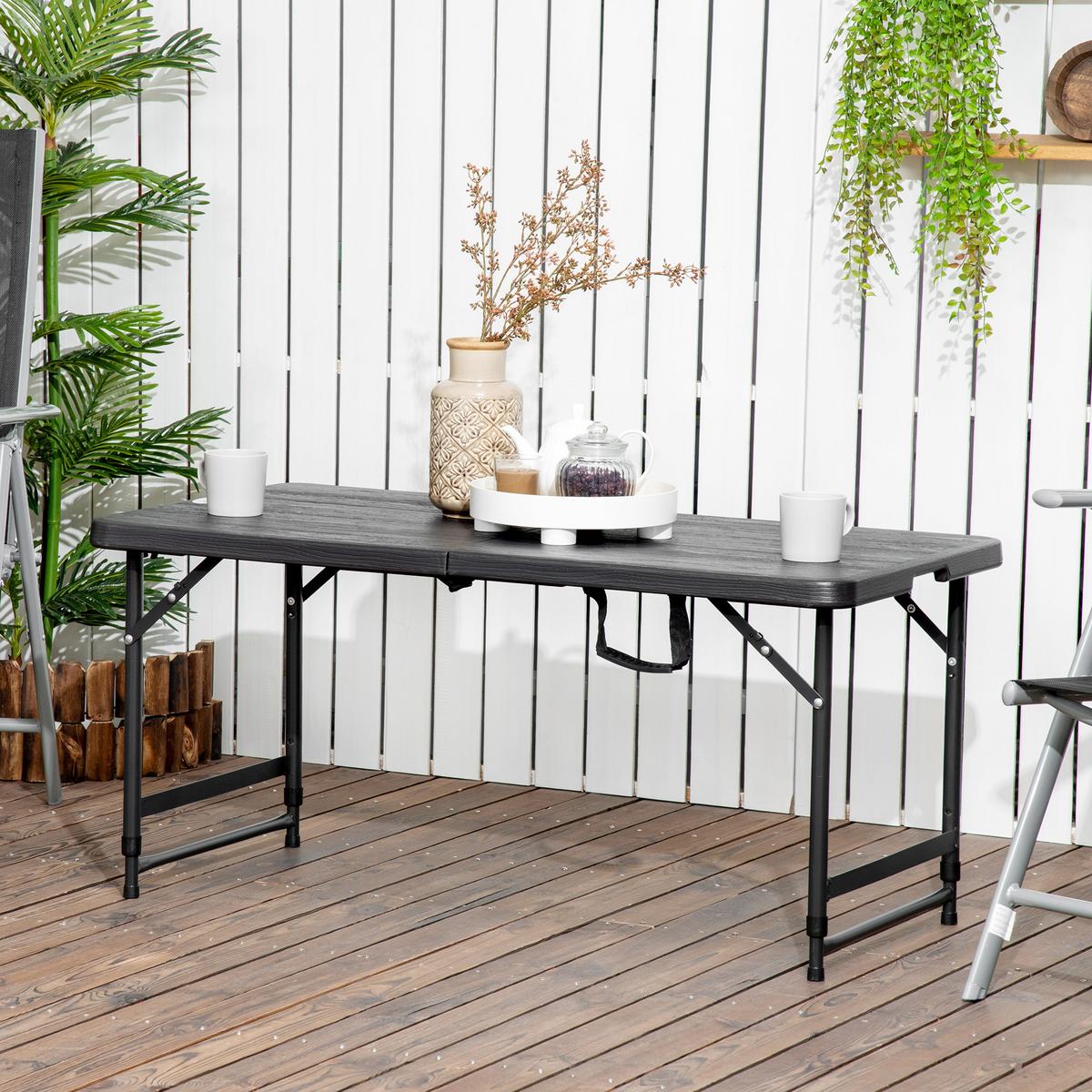 GARTENTISCH, Dunkelgrau, Stahl, HDPE - Dunkelgrau, Metall (118/60/74cm) - Outsunny